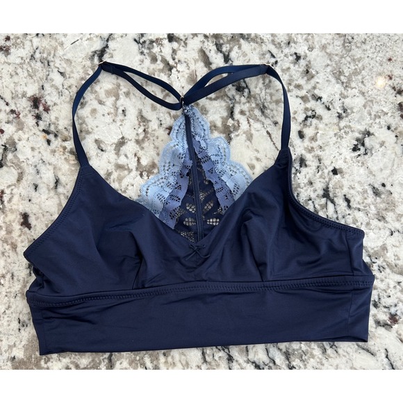 aerie Other - Aerie Blue Lace Back Bralette Bra XS‎ Extra Small Stretch Y Back wireless